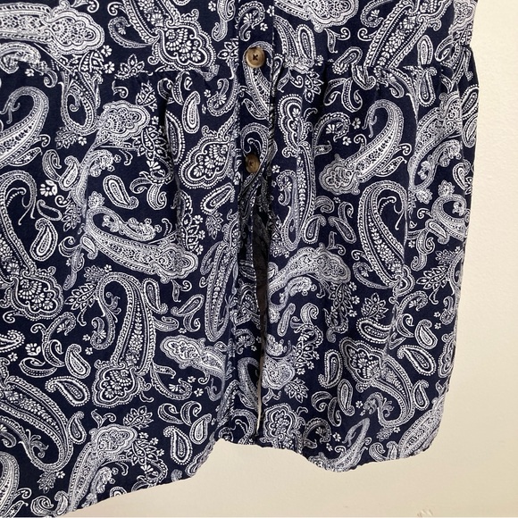 LOFT Navy Paisley Maxi Dress Linen Blend Size 4 Button Up - Picture 5 of 8